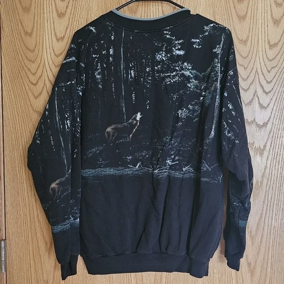 Vintage Wolf Sweatshirt All Over Print Crewneck 90s Wolves large - Picture 3 of 4